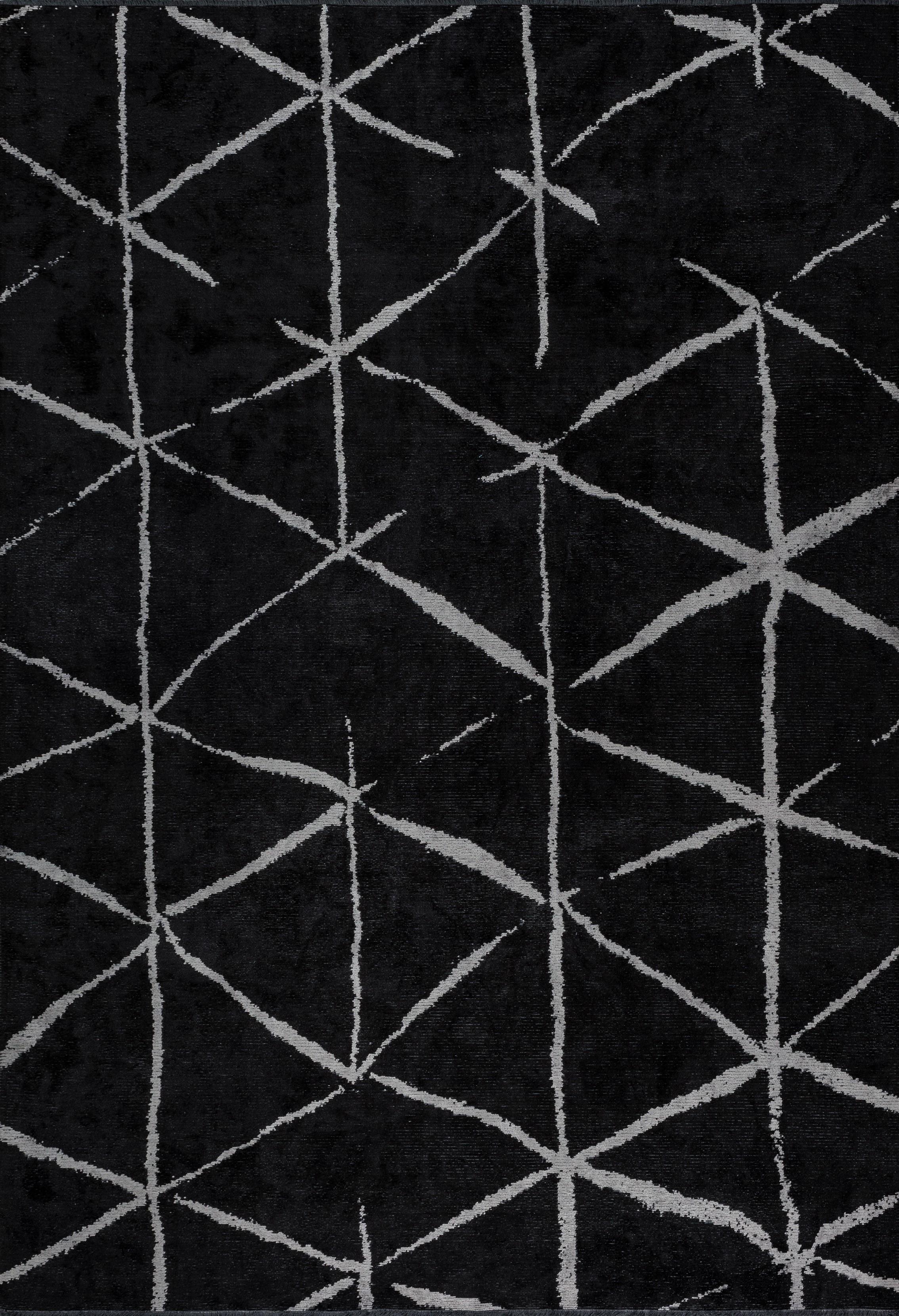 En vente :  (Noir) Tapis de sol Moderns Abstract Luxury, fini à la main