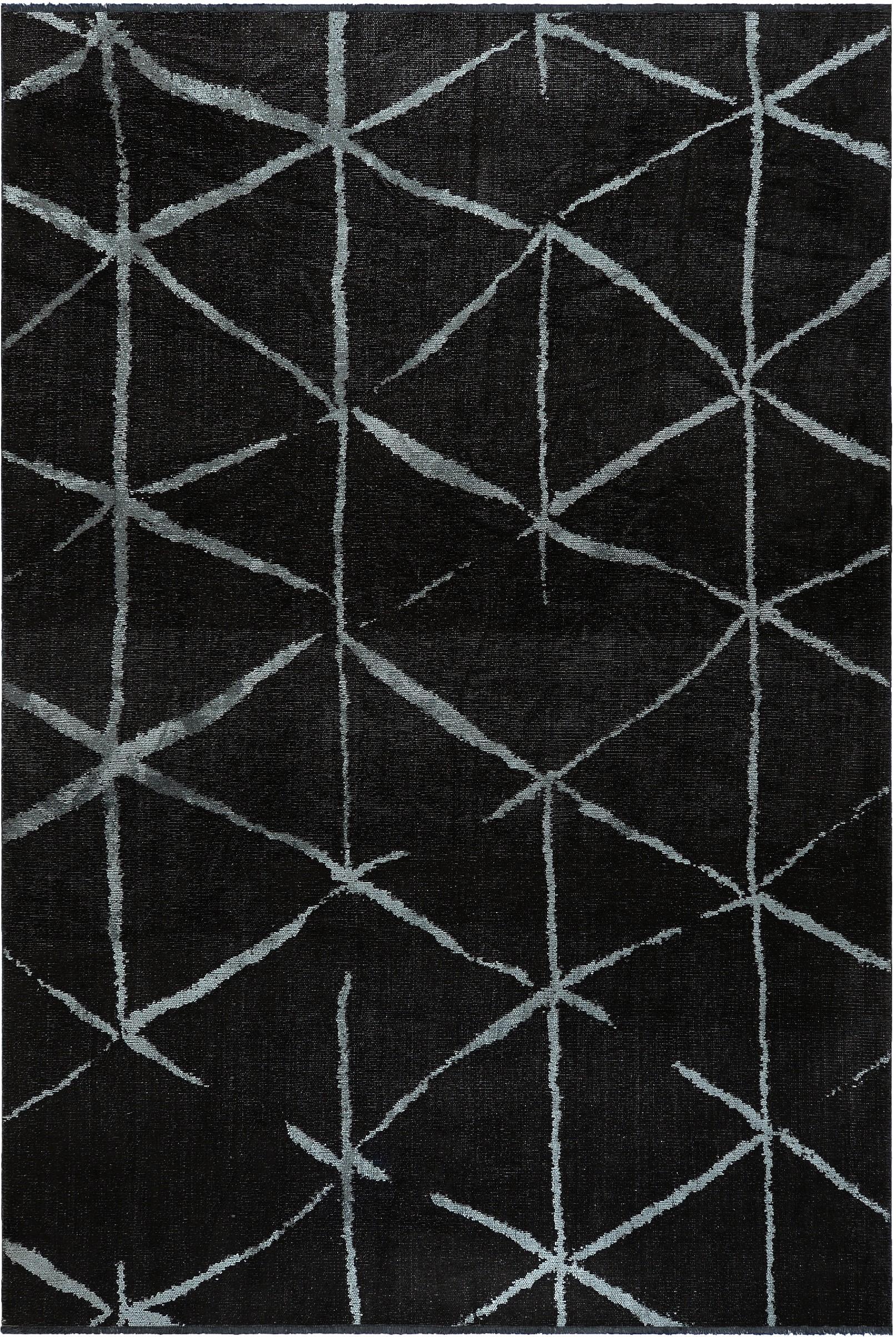 En vente :  (Noir) Tapis de sol Moderns Abstract Luxury, fini à la main
