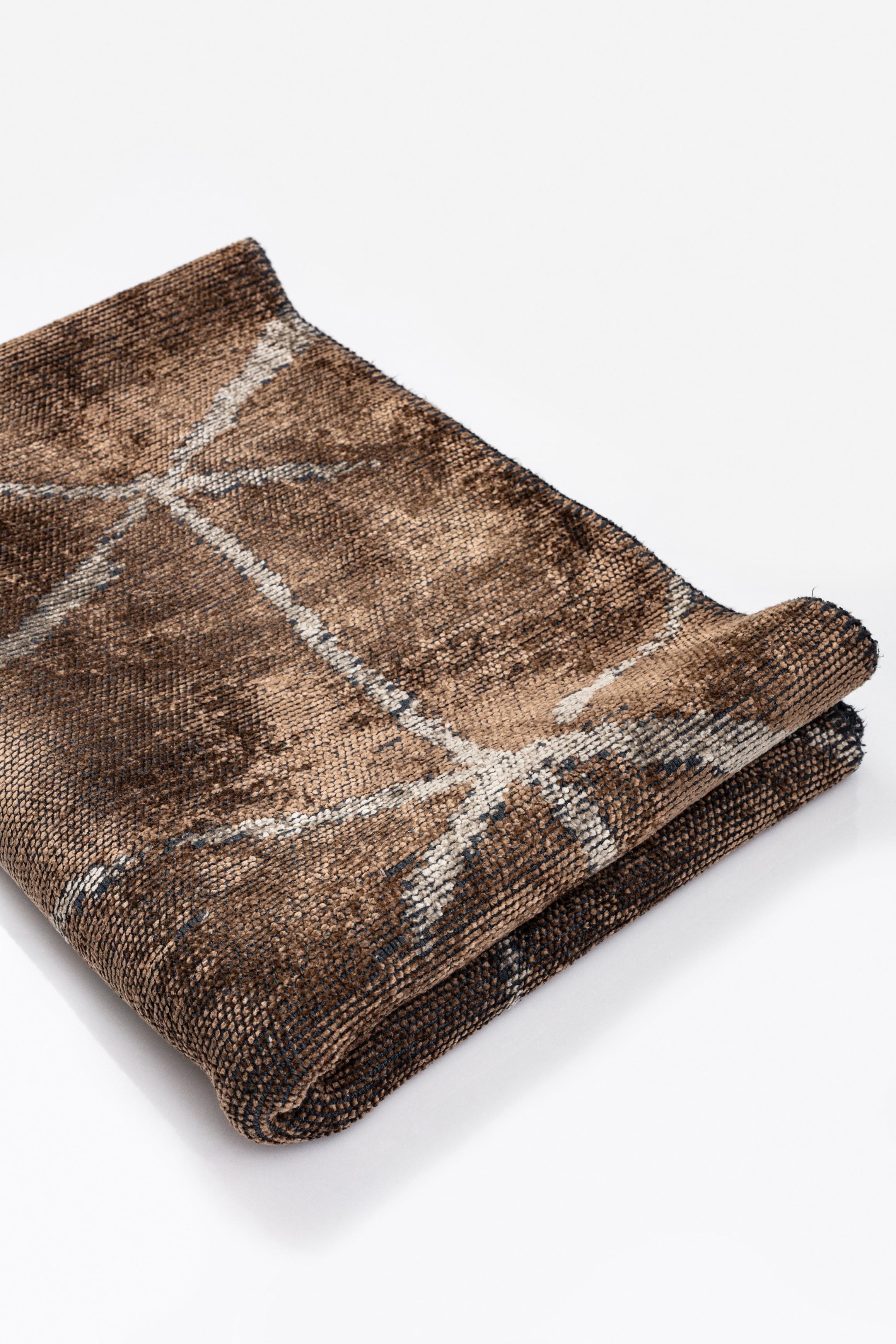 En vente :  (Marron) Tapis de sol Moderns Abstract Luxury, fini à la main 4