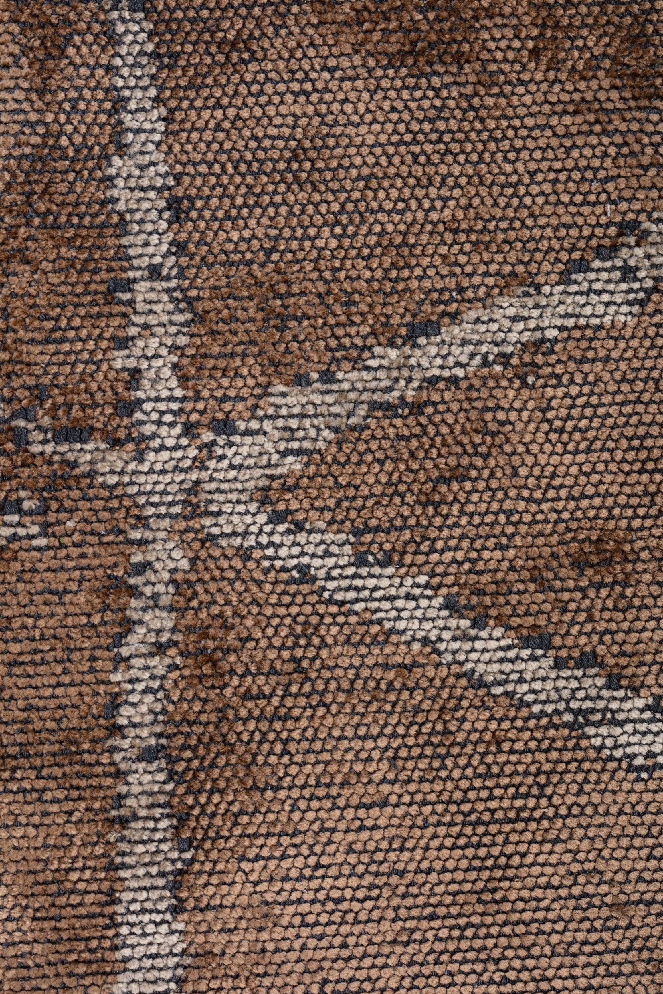 En vente :  (Marron) Tapis de sol Moderns Abstract Luxury, fini à la main 5