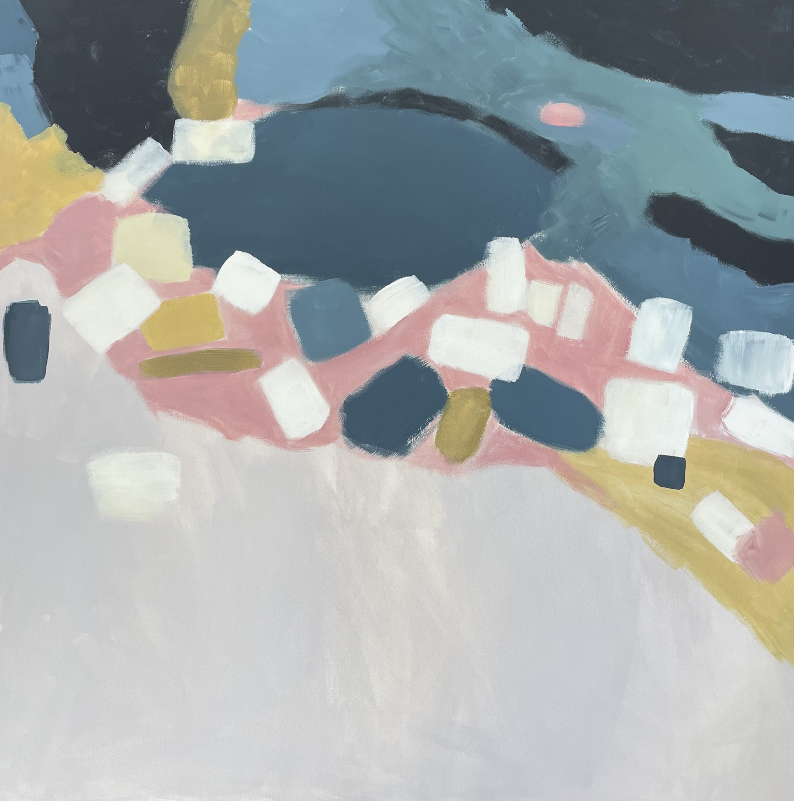 Küstenreflexionen II von Fleur Park [2022]

Coastal Reflections II ist ein abstraktes, gestisches Originalgemälde von Fleur Park, das von Künstlern wie Henri Hayden und Nicolas de Stael beeinflusst ist. Schaffung einer abstrahierten Küstenlandschaft