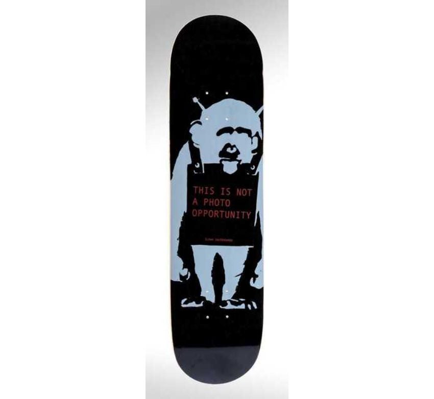 Test Press (Monkey Sign) skateboard deck - Art by Banksy