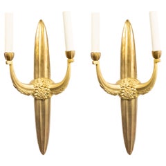 French Art Deco Style Bronze Dore Wall Sconces 'Manner of Sue et Mare'