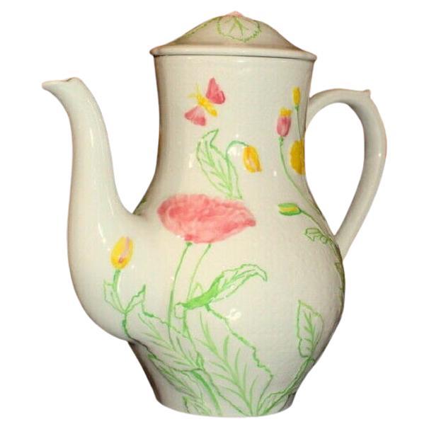 Antique Gien French Porcelain Coffee Pot Ceramic Flowers Fine China For Sale