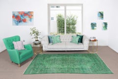 5.5x9.2 Ft Handmade Turkish Rug, Great 4 Modern Interiors. Green Floor Covering
