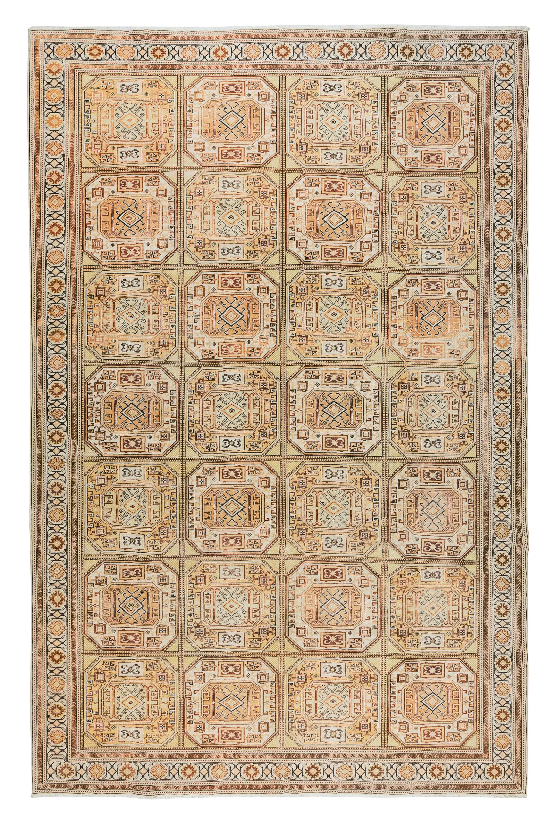 8.7x12.8 Ft Vintage Hand Knotted Turkish Kysari Rug, Geometric 
Tribal Patterns For Sale