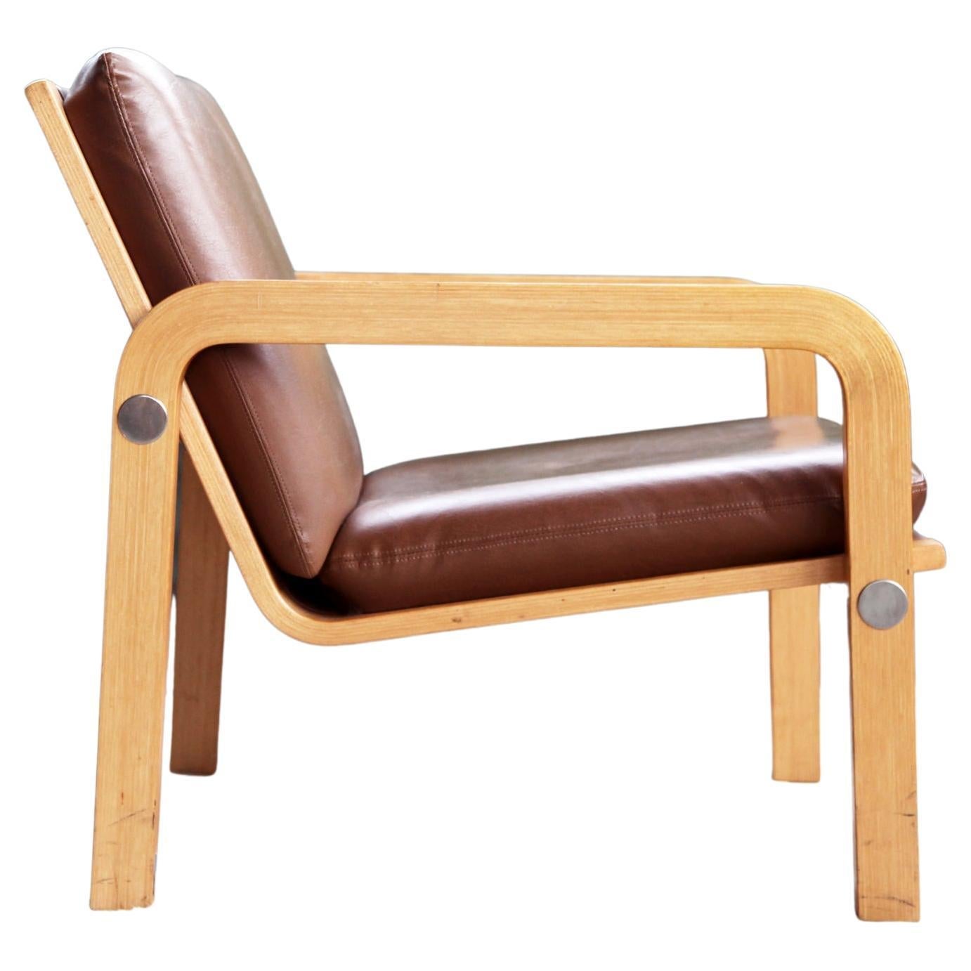 Mid Century Thonet Oak Bentwood & Chrome Armchair For Sale
