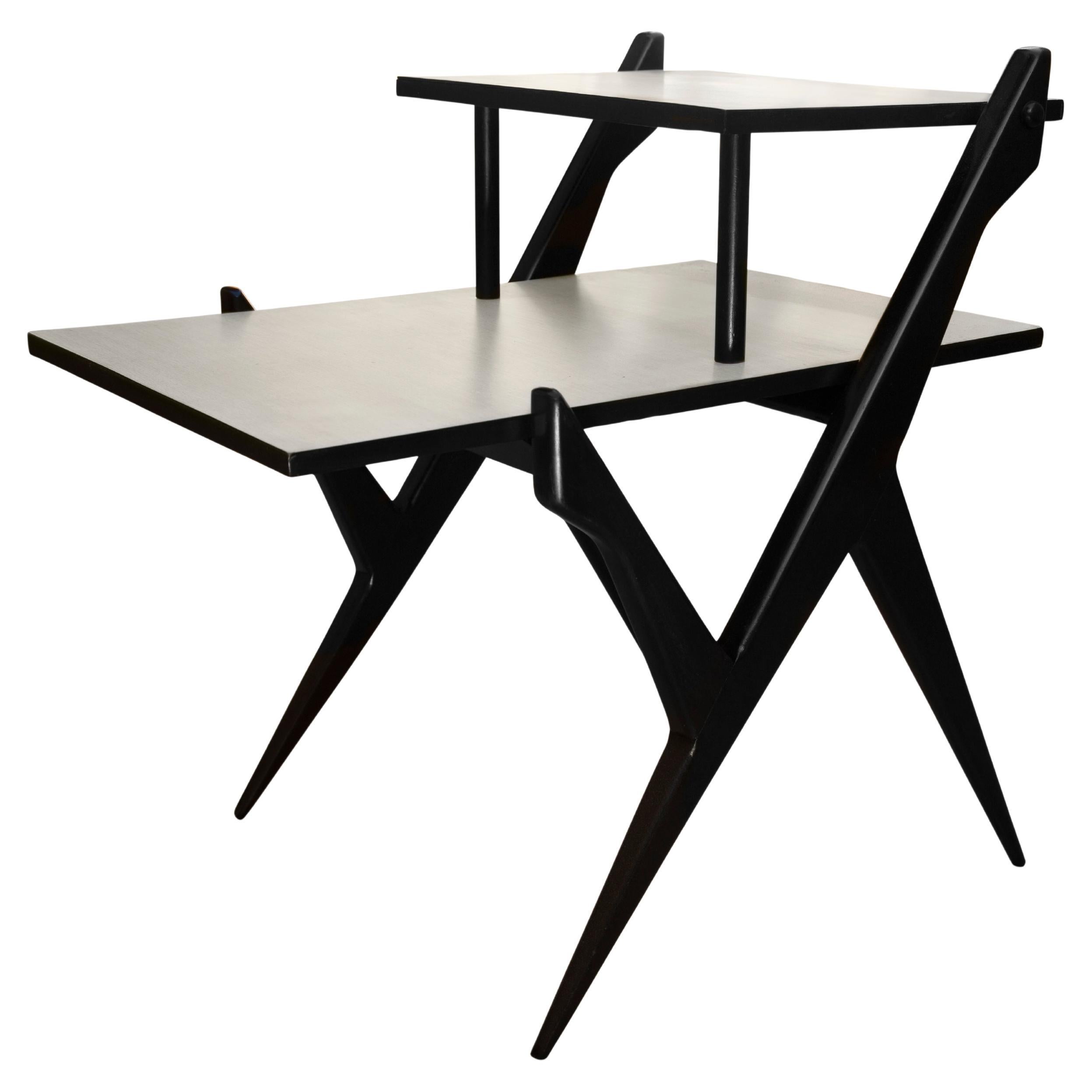 Mid-Century Modern Phone Table in Wood, Black & White, 1950s, Brazil For Sale