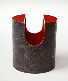 Keramikvase mit roter Glasur und schwarzer, matter Außenseite von Bitossi, ca. 1960er Jahre