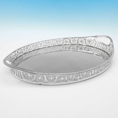 Viktorianisches antikes Galerietablett aus Sterlingsilber – London 1899, C. S. Harris