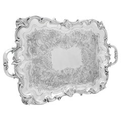 Superbe et grand plateau victorien en argent sterling - Barnards 1838