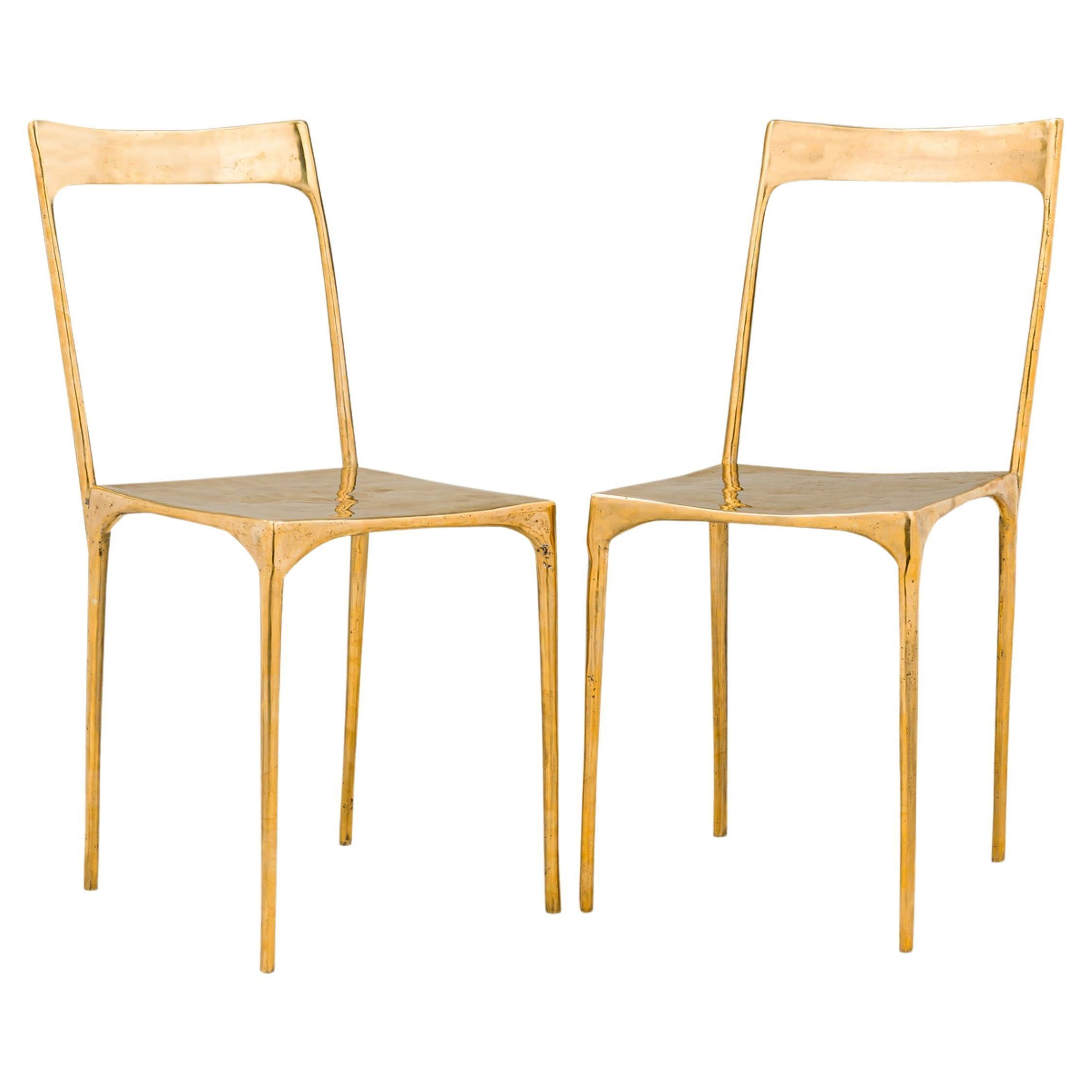 Contemporary Polished Bronze "Banquete" Side Chairs