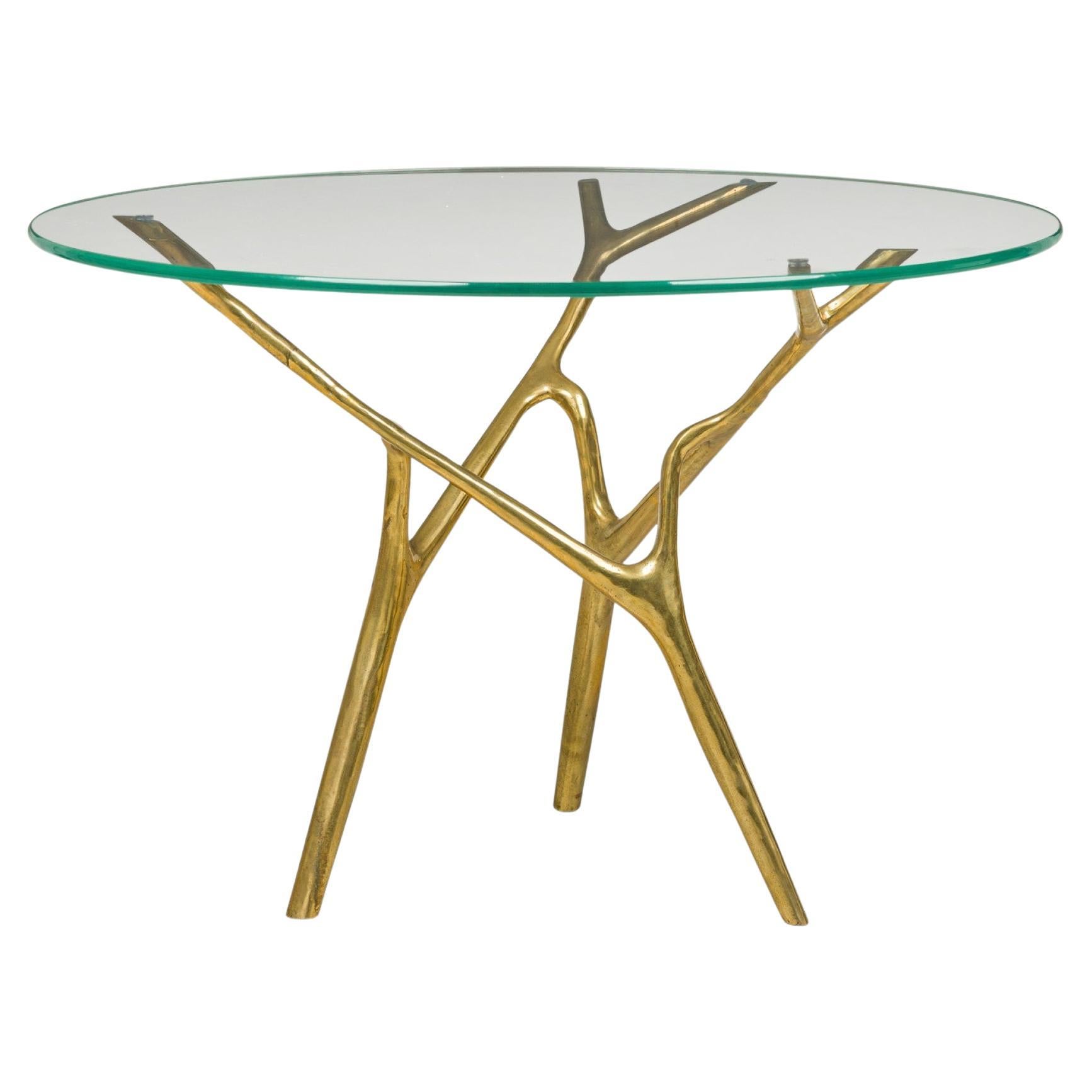 Contemporary 'Branco' Dining Table, Polished Bronze Base, Glass Top