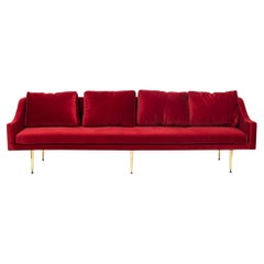 Sintra Dark Red Velvet Sofa with Brass Legs, Contemporary Design