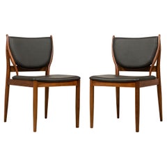 Walnut Dining Side Chairs with Dark Olive Leather, Danish Style
