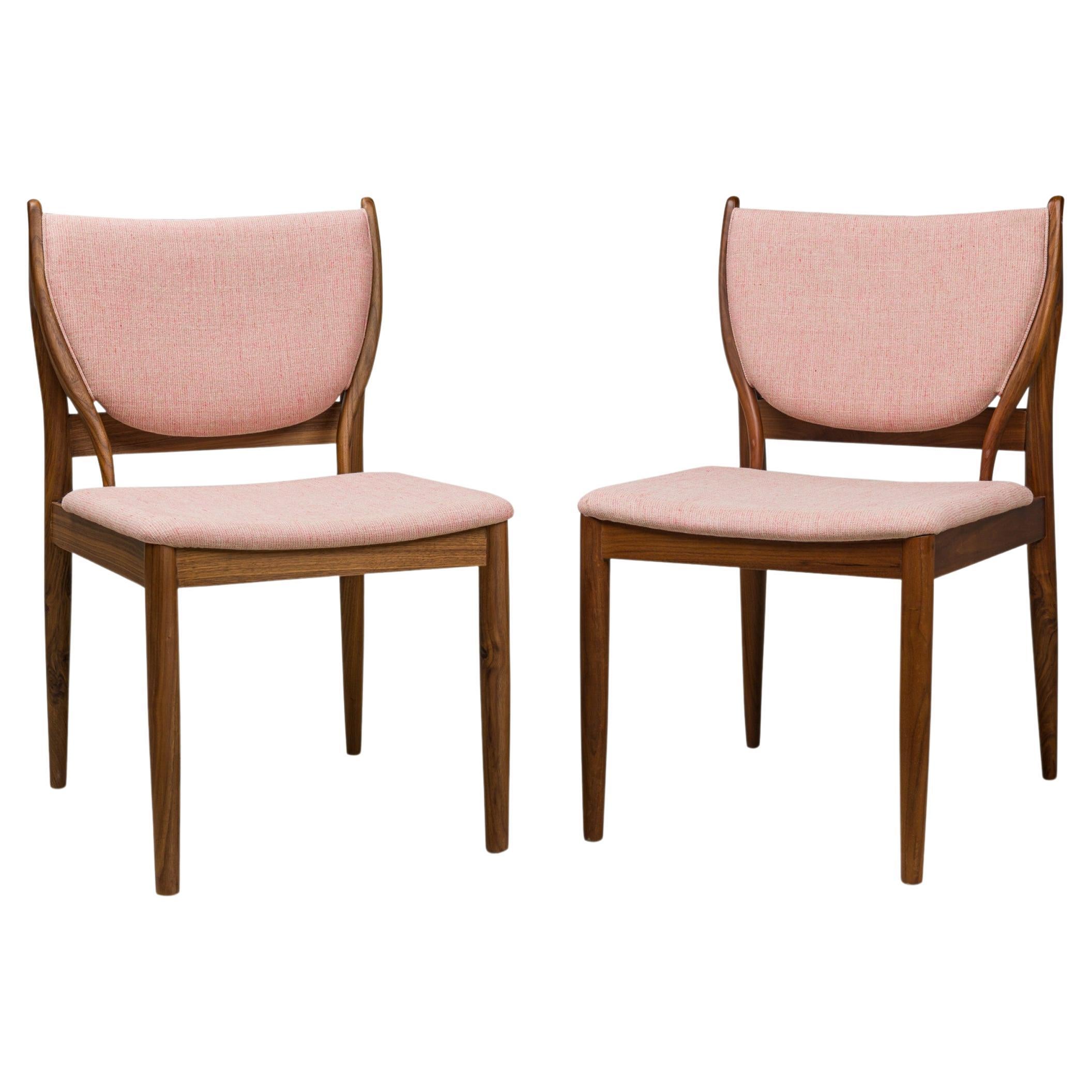 Lagos Dining Side Chair with Walnut Frame and Rose Pink Upholstery For Sale