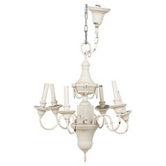 French Empire Style White Painted Tole 6-Light Chandelier