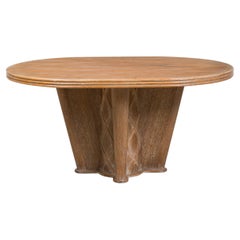 Soubrier Mid-Century French Limed Oak Inlaid Dining Table