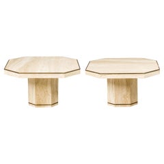 Paire de tables octogonales basses en travertin de style italien moderne Willy Rizzo pour Jean Charles