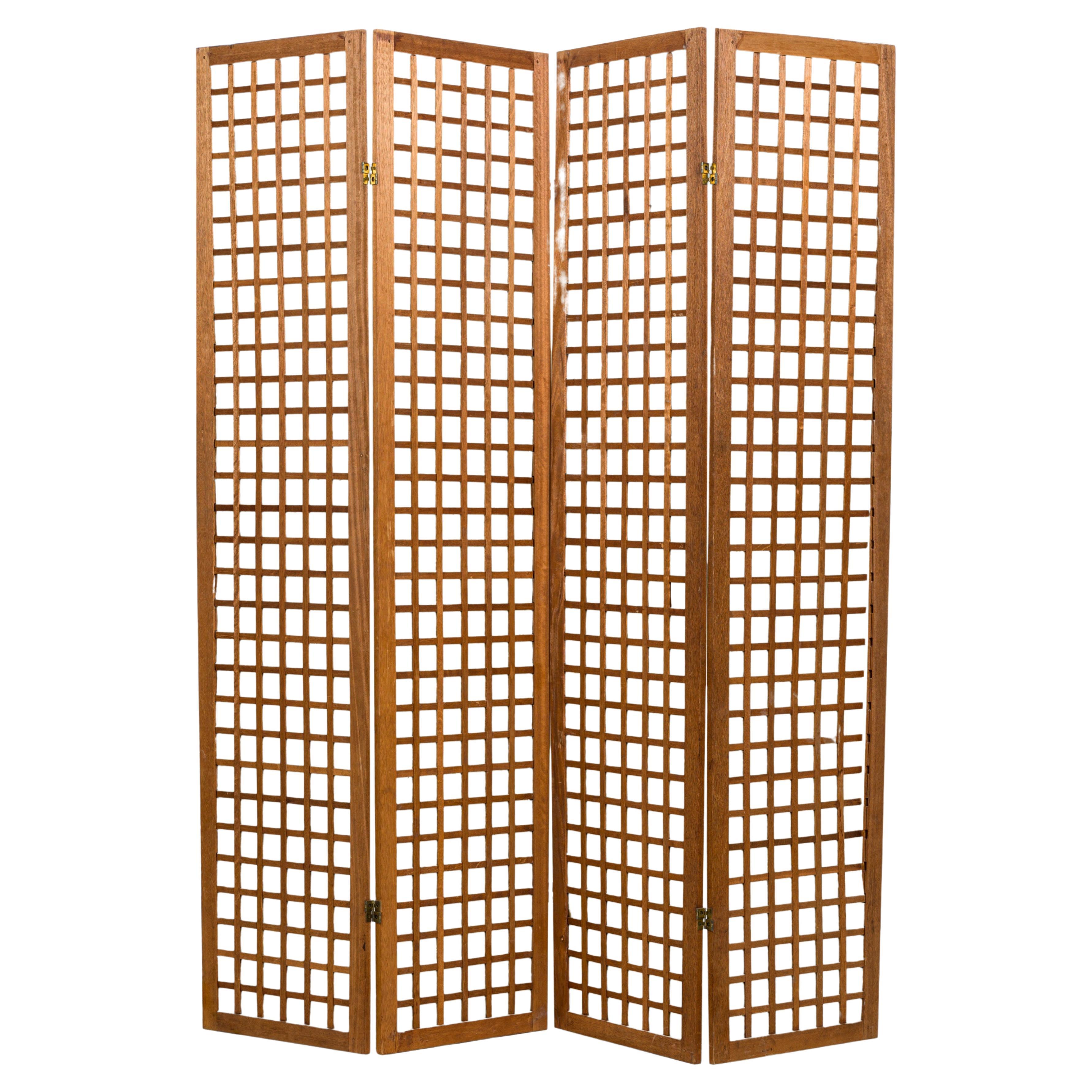 French Mid-Century Modern Cerused Wood and Mother of Pearl Four Panel Screen