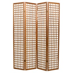 French Mid-Century Modern Cerused Wood and Mother of Pearl Four Panel Screen
