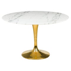 "Tulipa"Circular Polished Bronze and White Marble Tulip Form Dining Table