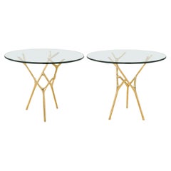 Branco Modern End Table with Polished Bronze Base and Glass Top