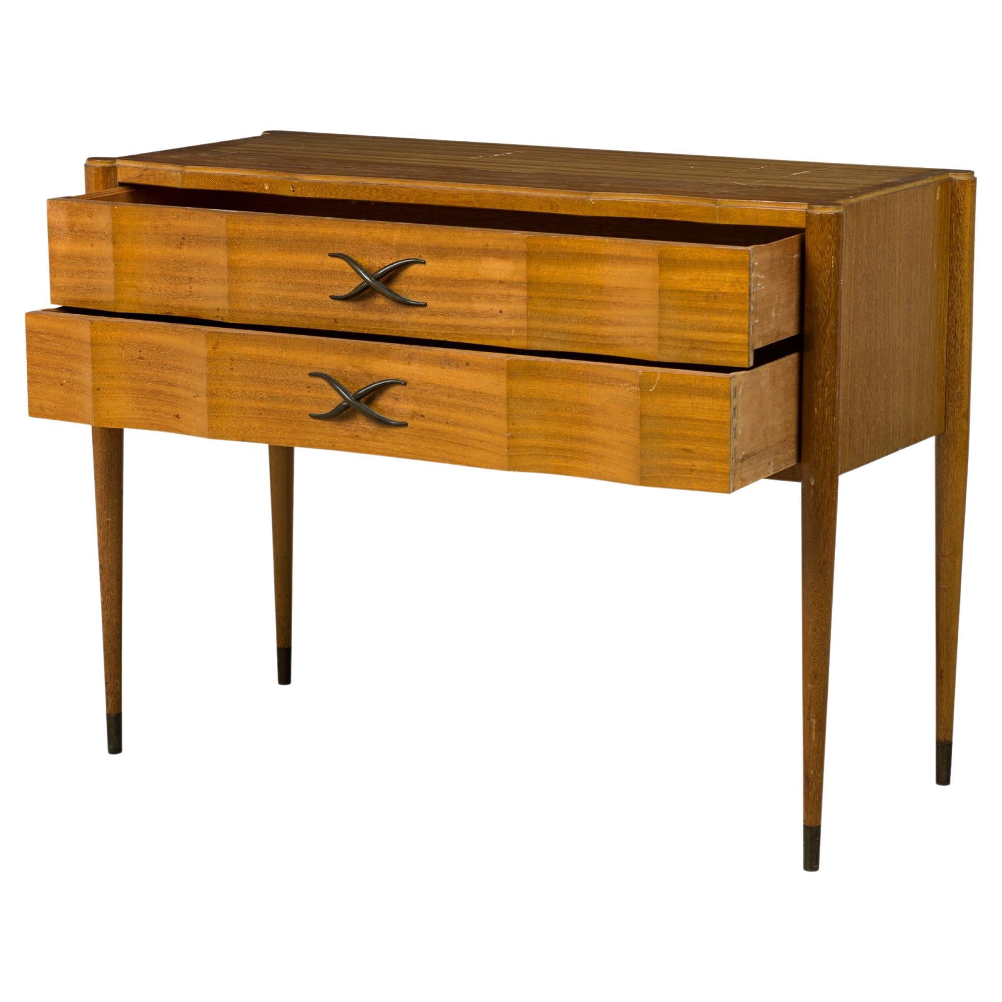 Paul Frankl Continental Mid-Century Walnut and Brass 2-Drawer Console Table