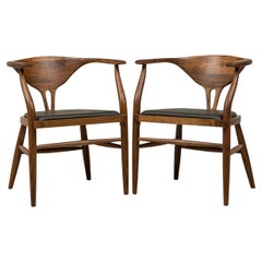 "Dynasti" Mid-Century Solid Walnut Dining Chair with Leather Upholstery