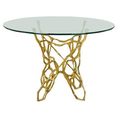 "Catarina" Mesa de Comedor Biomórfica de Bronce de Estilo Americano con Tablero Circular de Cristal