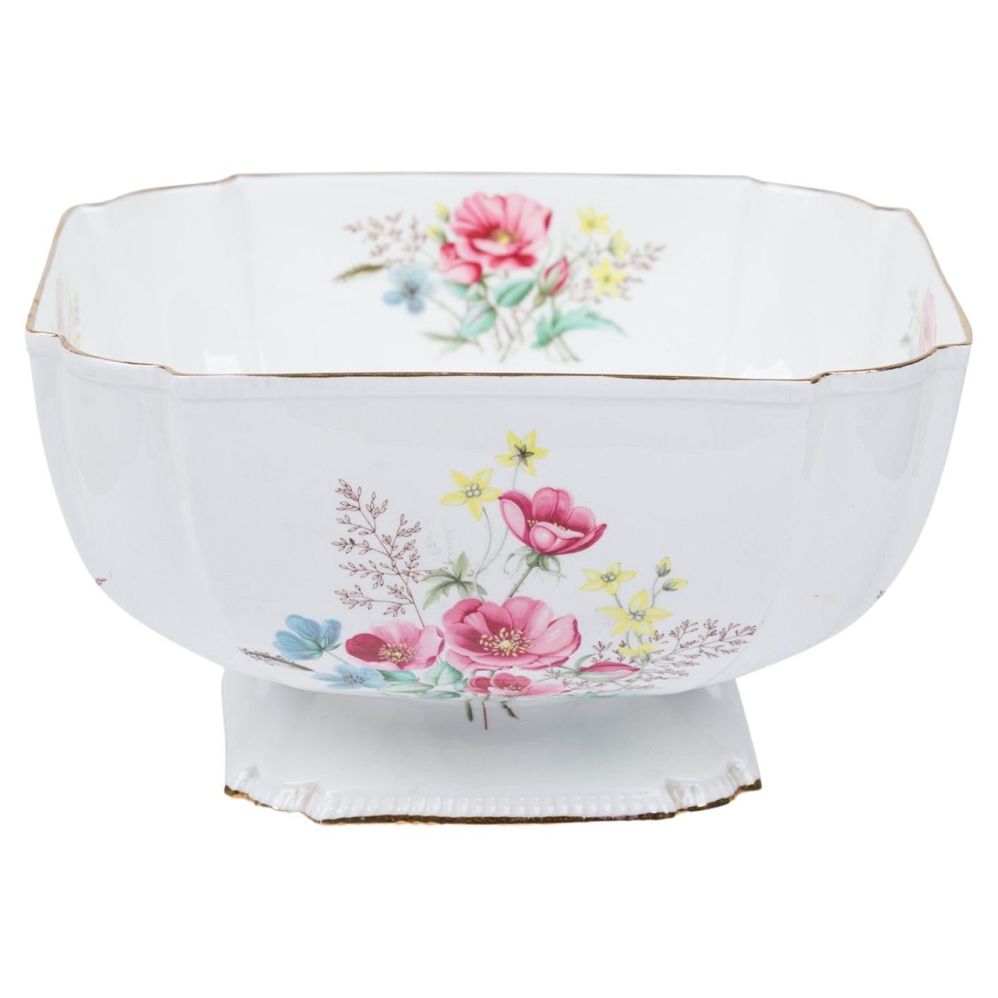 Aynsley Mid-Century English Bone China Centerpiece Bowl with Floral Decoration For Sale
