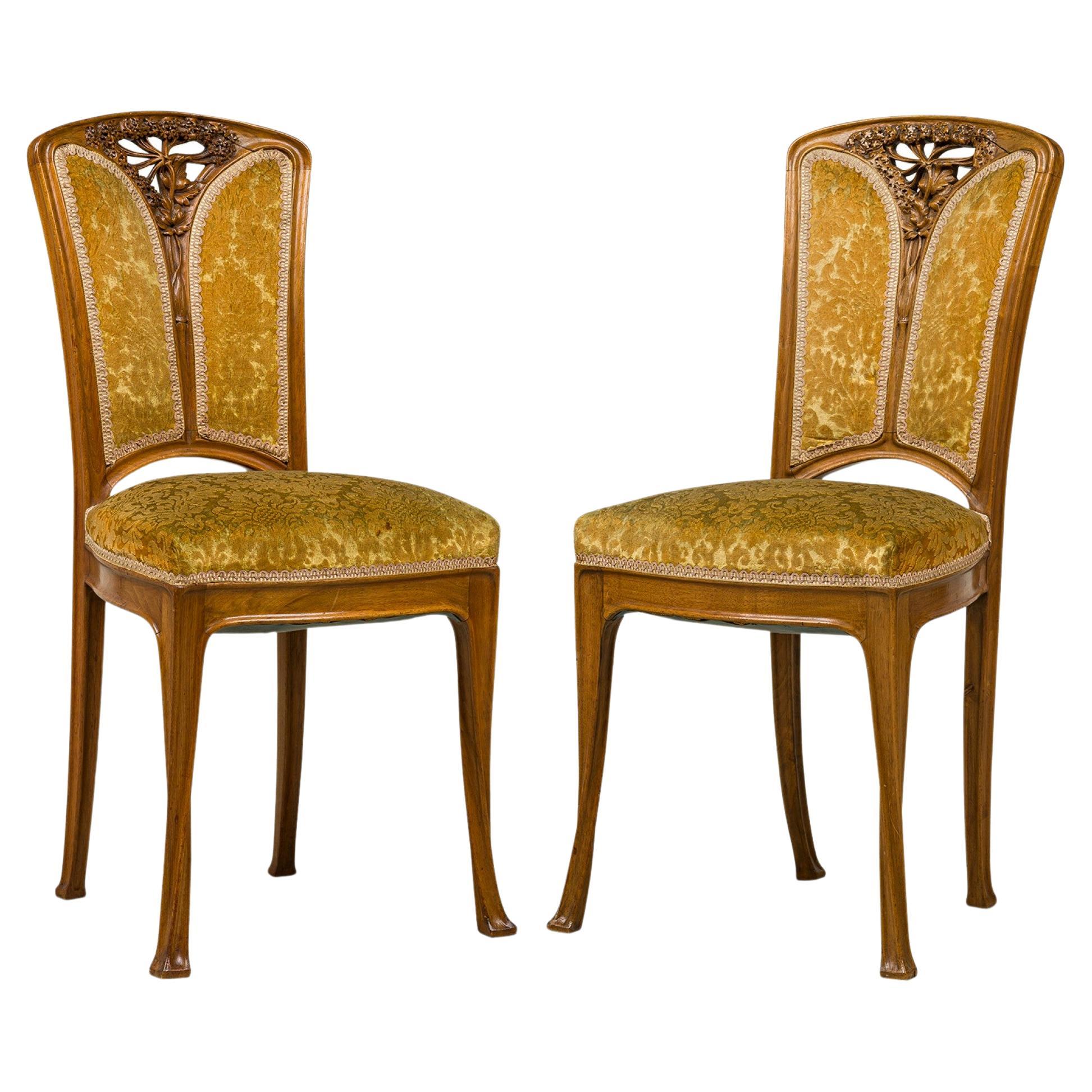 Set of 6 Camille Gauthier French Art Nouveau Ombelle Foliate Carved Side Chairs