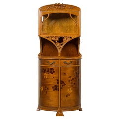 Camille Gauthier French Art Nouveau Floral Marquetry Display Cabinet / Vitrine