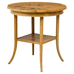 Mesa auxiliar giratoria con marquetería floral Art Nouveau francesa Emile Galle