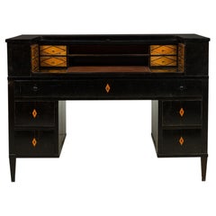 Art Deco Ebonized Pearwood Two-Tier Tambour Top Writing Desk