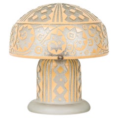 Daum Nancy French Art Deco "Mushroom" Patterned and Yellow Painted Table Lamp