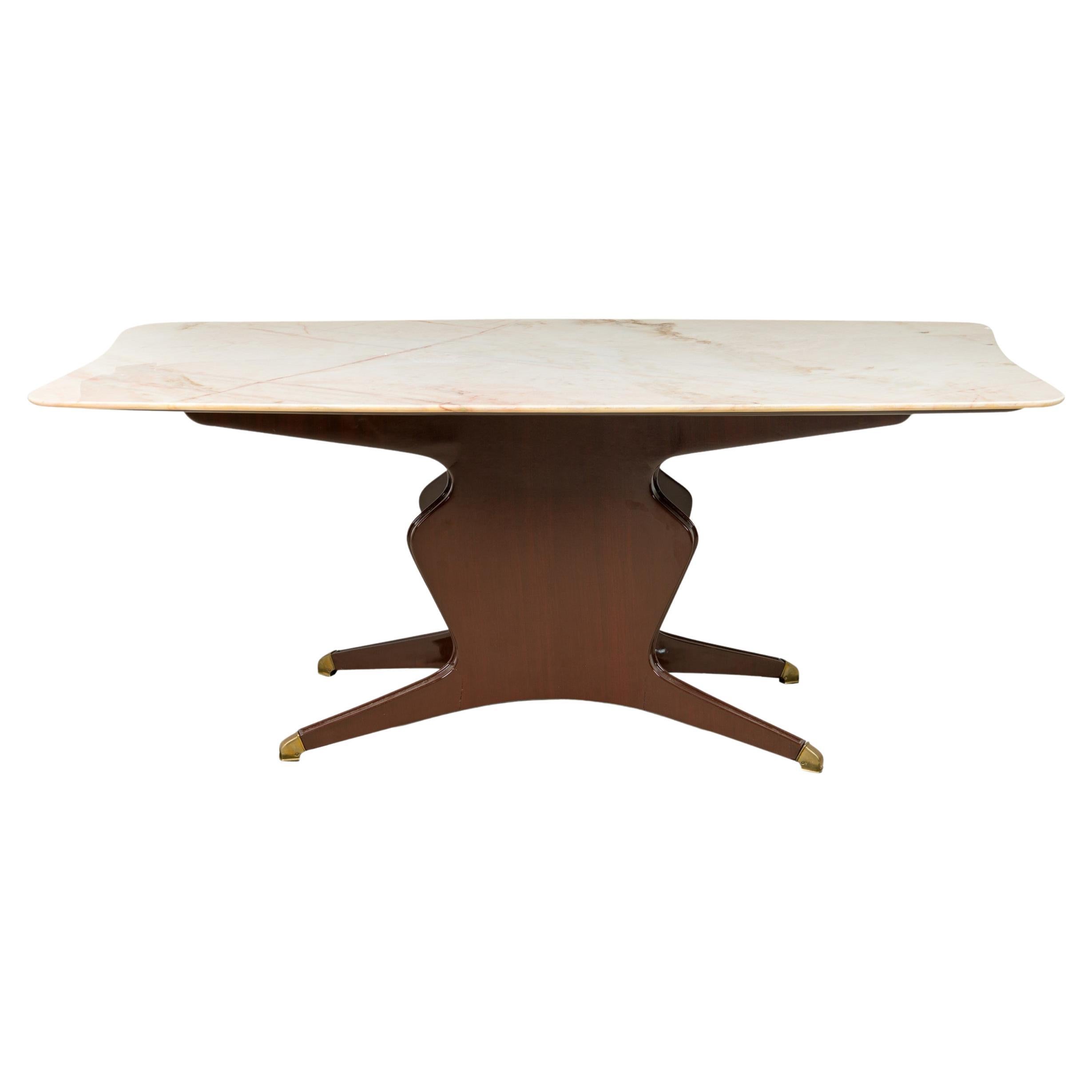 Mesa de Comedor / Conferencia Moderna Italiana de Caoba, Latón y Ónice Blanco