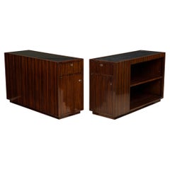 Pair of Art Deco Style Mid-Century American Ebony De Macassar Cabinets