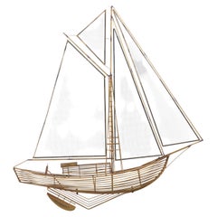 Curtis Jere Mid-Century American Brass Wall-Mounted Model of a Ship