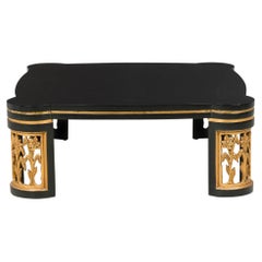 American Black Lacquer Floral Parcel Gilt Low / Coffee Table, Attributed to Jame