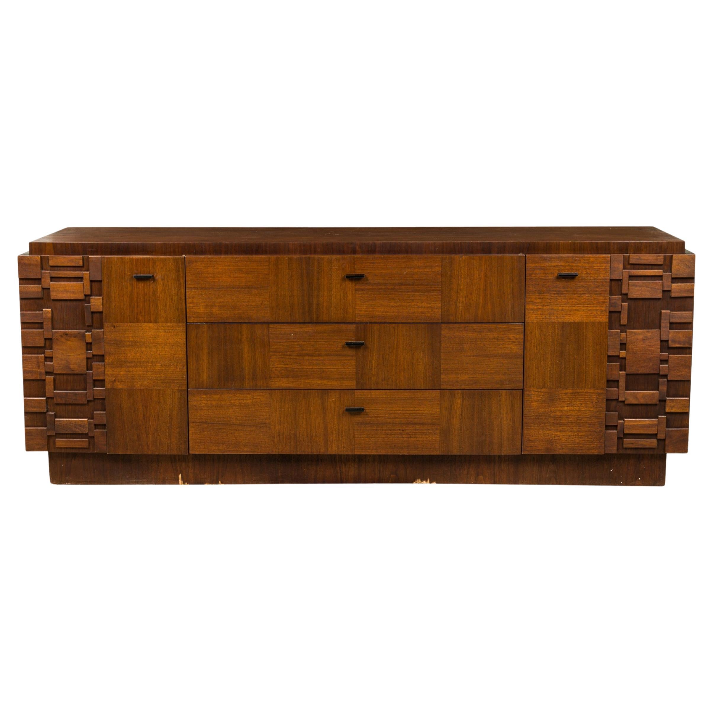 Lane Furniture American Mahogany 9 Drawer Staccato Brutalist Lowboy Dresser
