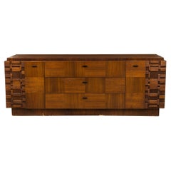 Lane Furniture American Mahogany 9 Drawer Staccato Brutalist Lowboy Dresser