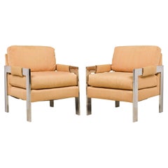 Pair of Milo Baughman for Directional American Polished Upholstered Armchairs
