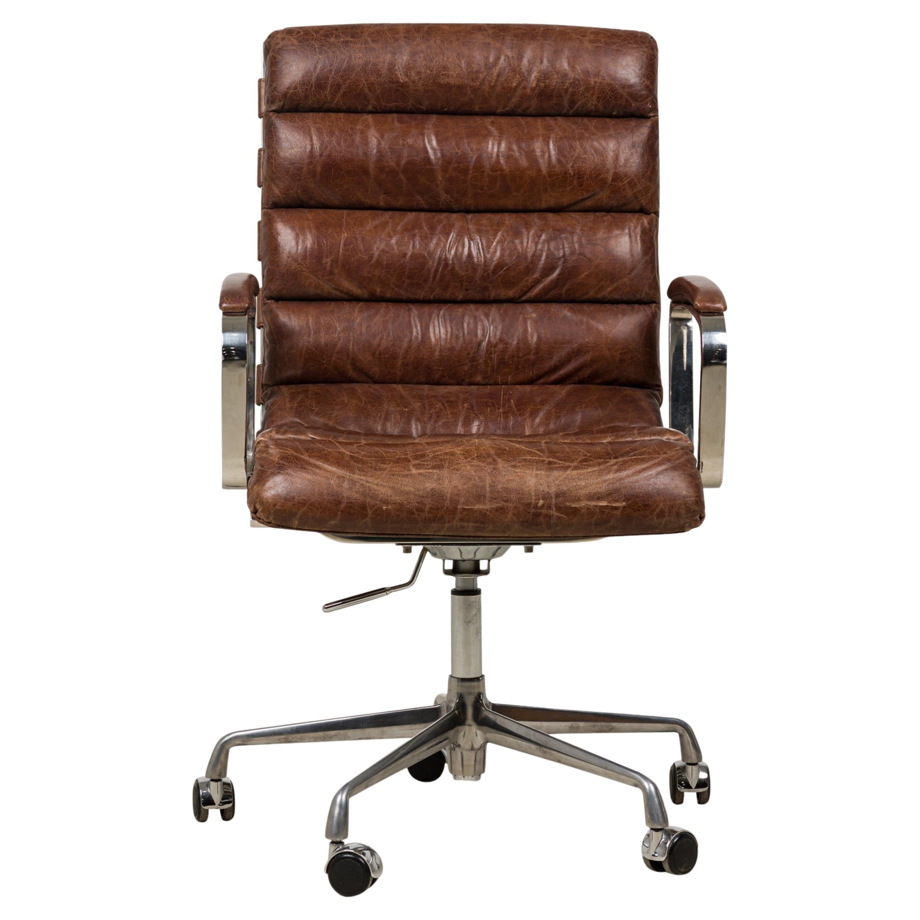RH Oviedo American Style Brown Leather Upholstered Swivel / Desk Chair