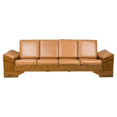 Rustic Old Hickory Wood and Tan Leather Settee
