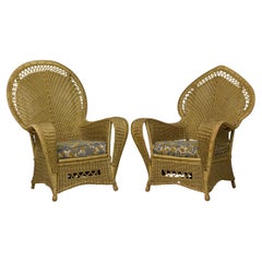 Pair of Similar Art Deco Gold Painted Paper Cord Wicker Armchairs