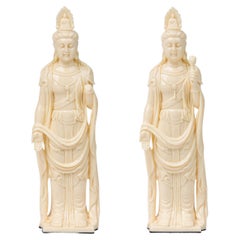 Pair of Chinese Beige Kwanyin Figurines