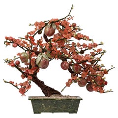 Chinese Glass Cherry Blossom Sculpture Potted in a Green Planter