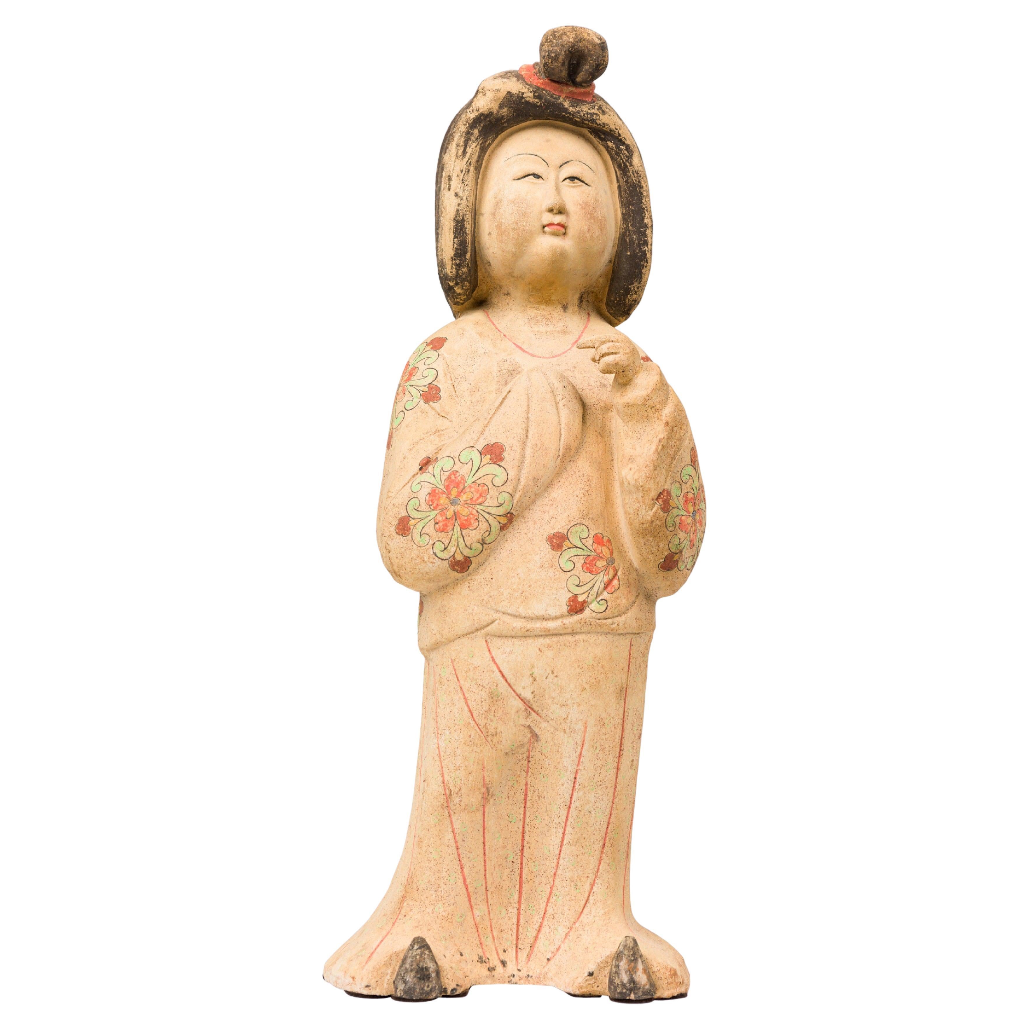 Chinese Unglazed Ceramic Kwanyin Figure For Sale