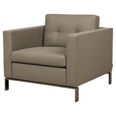 Contemporary Gray Tufted Leather Arm Chair